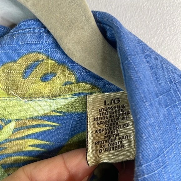 JAMAICA JAXX Men’s Silk Camp Collar Hawaiian Fern Pineapple Print Shirt Blue L - Picture 9 of 12